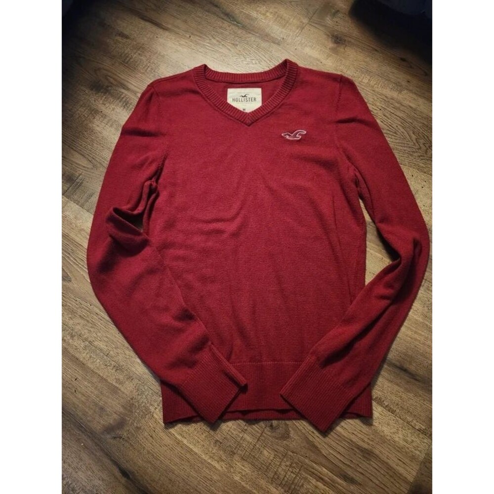 VTG 2002 Y2K Hollister Knit V-Neck Sweater Mens Medium Red Embroidered Seagull